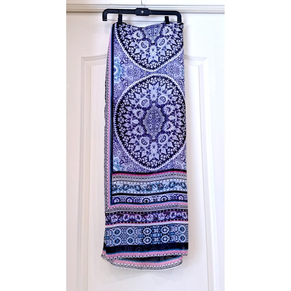 Express Purple Blue Mandala Print Maxi Skirt Boho Chiffon Lined Small